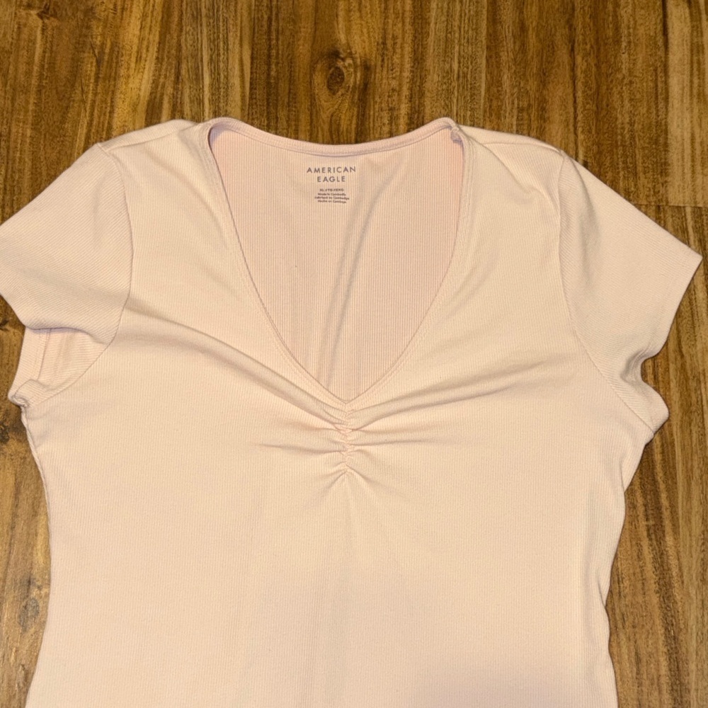 American Eagle Outfitters women’s XL bodysuit top vnevk cinch pink ribbed nwot - Picture 2 of 7